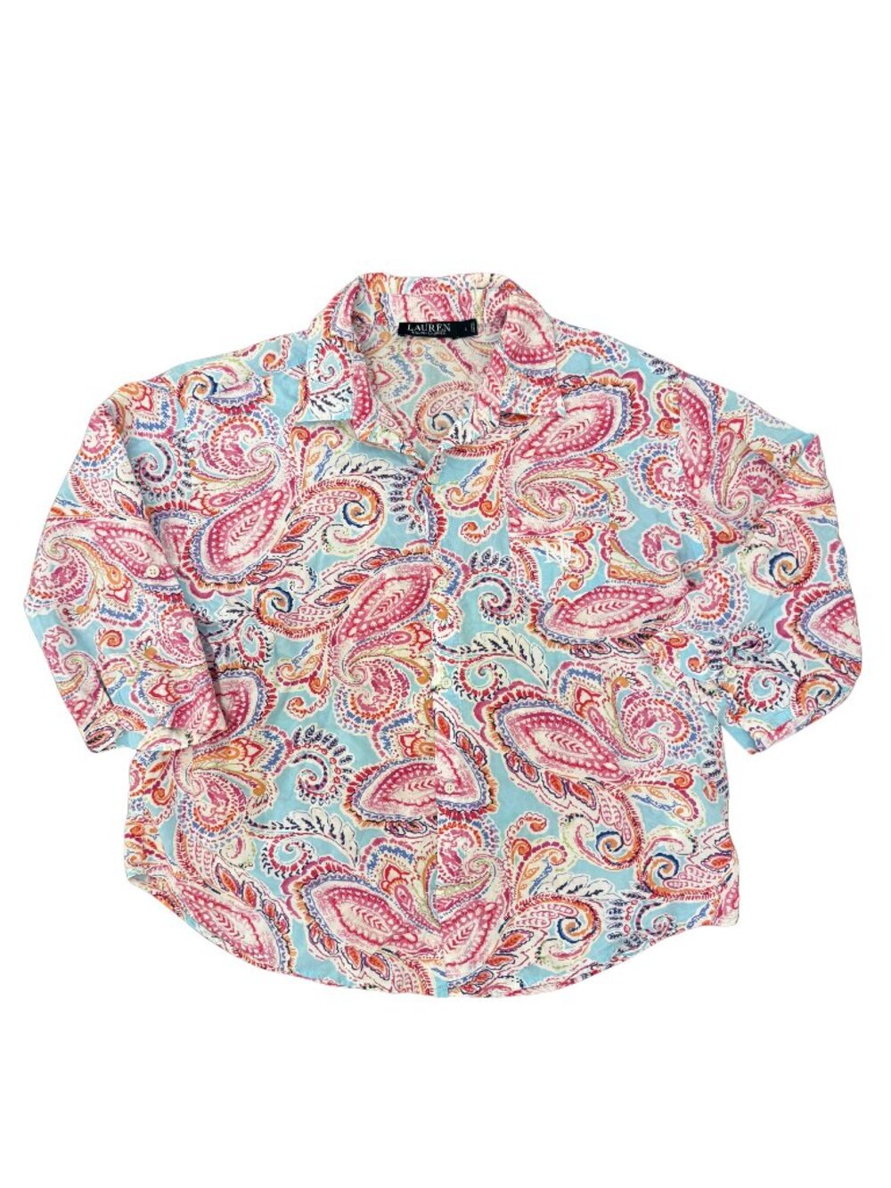 Lauren Ralph Lauren Paisley Print Pajama Set Cotton Blend Cropped Wide Leg Sz L - Picture 3 of 7